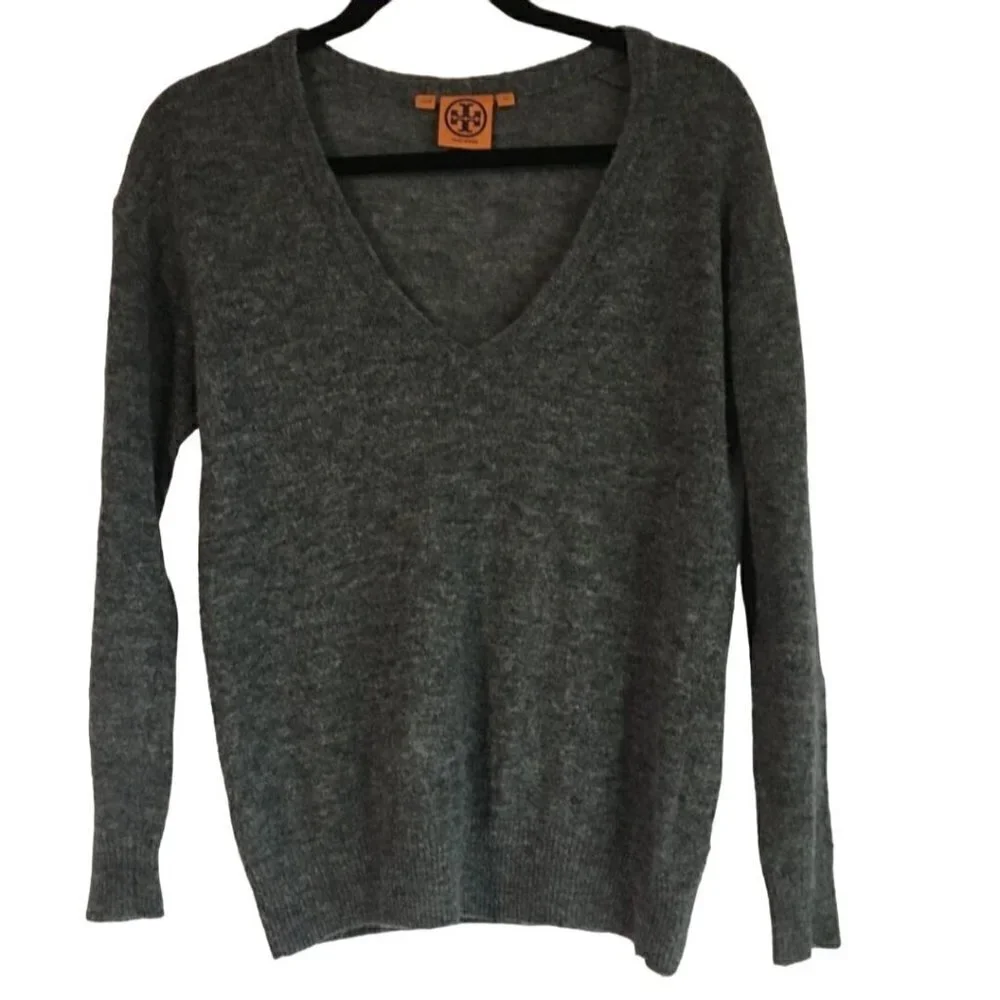 Tory Burch Gamma Sweater Gray Alpaca Blend Removable Studded Neckline Size XS